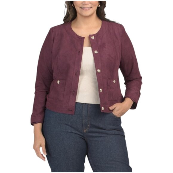 TAHARI ASL Faux Suede Button Front Jacket - Picture 1 of 2